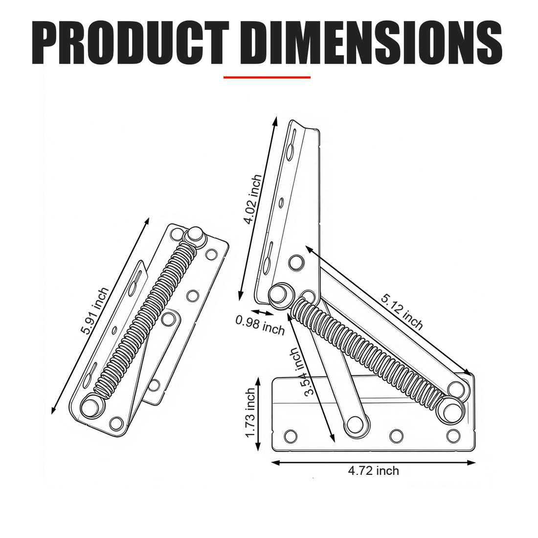 Foldable Lifting Bracket Black Heavy-Duty Spring, 1 Pair