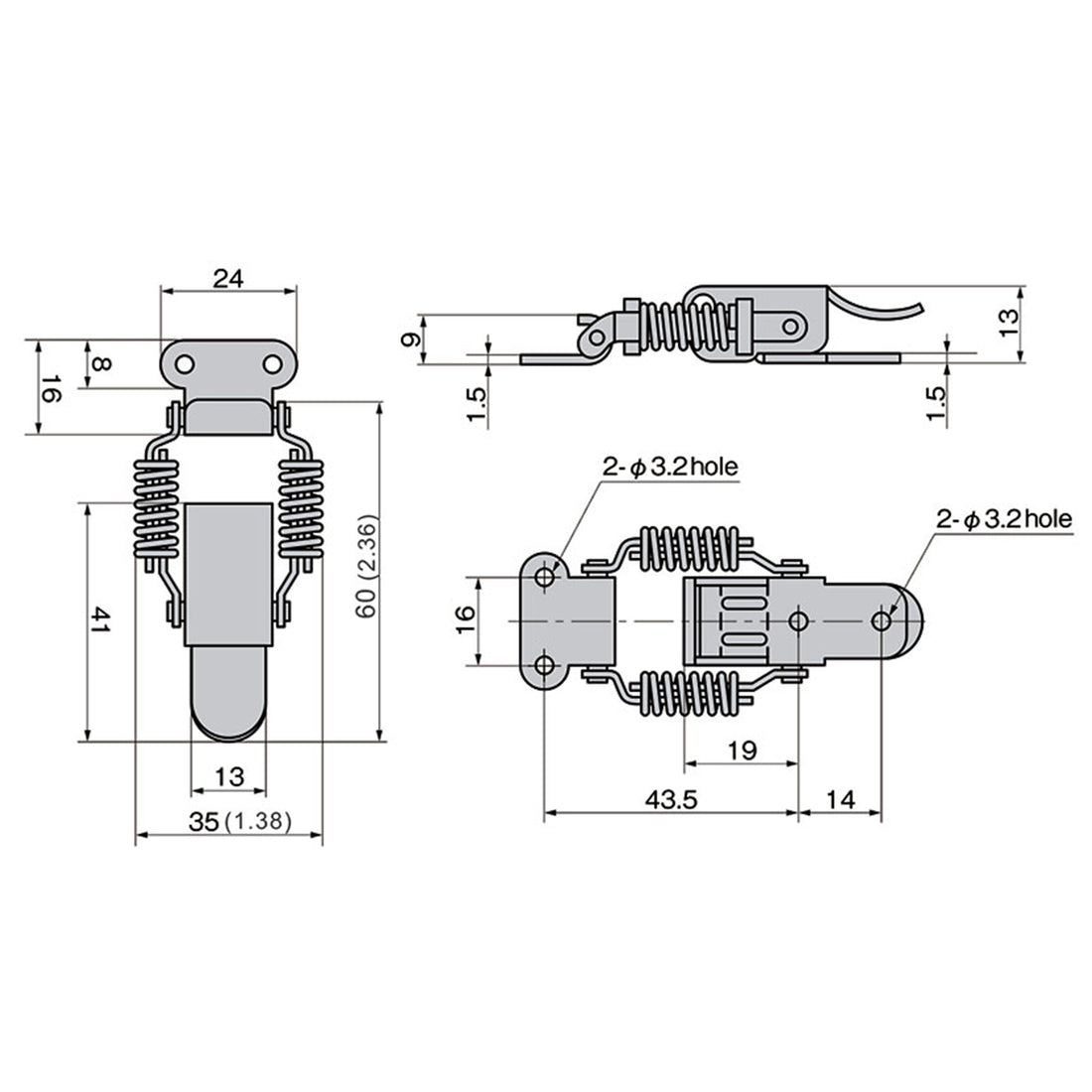 Draw Latch Toggle Catch 2-1/4" Stainless Steel Spring Load Clamp
