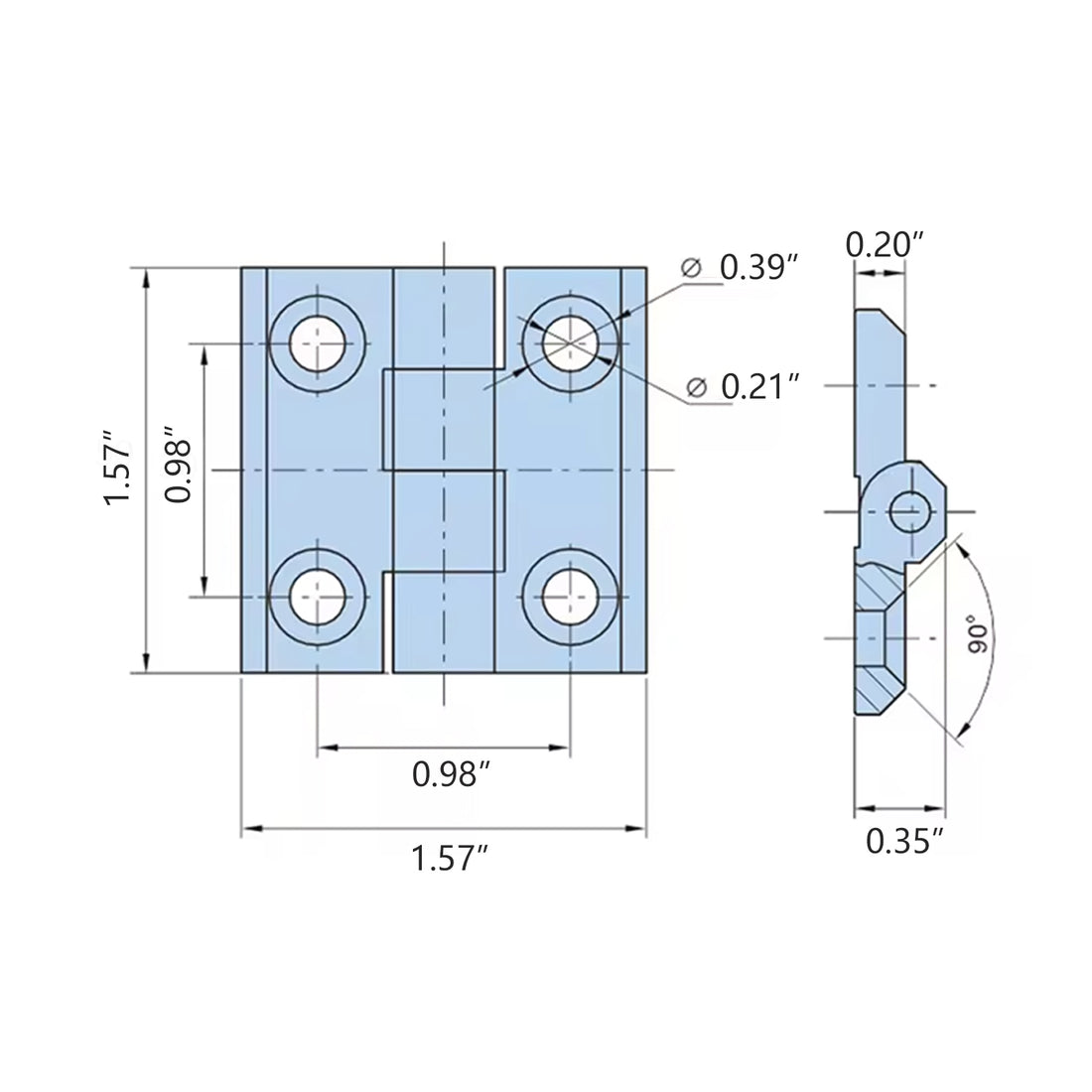 1.6 Inch Suface Mount Black Zinc Alloy Hinge